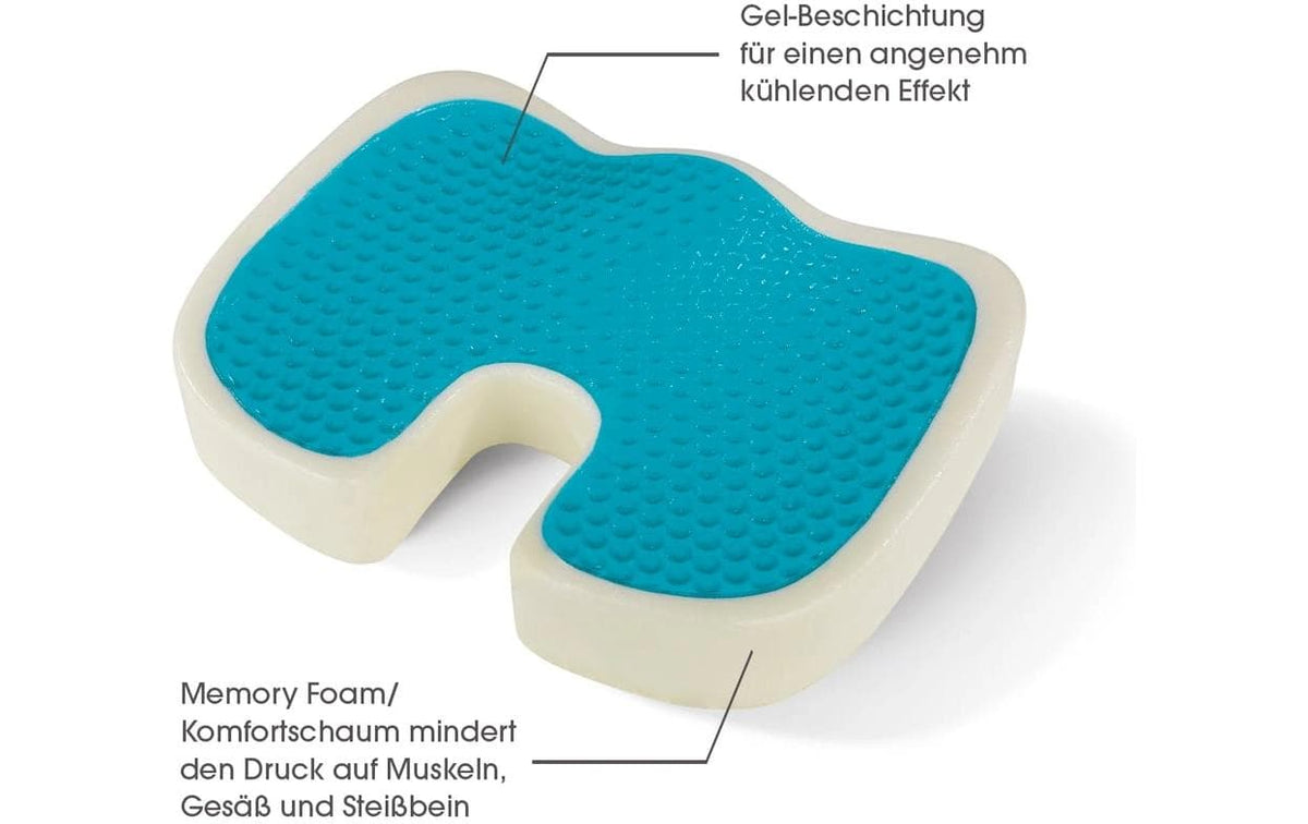 Vitalmaxx Sitzkissen – 45 × 35 × 7 cm, Gel, Memory-Schaum, Grau