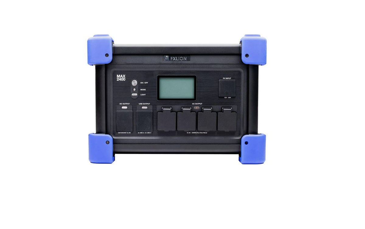 Fxlion Max 2400 – Powerstation, 2061 Wh, 2400 W AC, Li-Ion, 4× AC, Kabelloses Laden, Solar-ladefähig