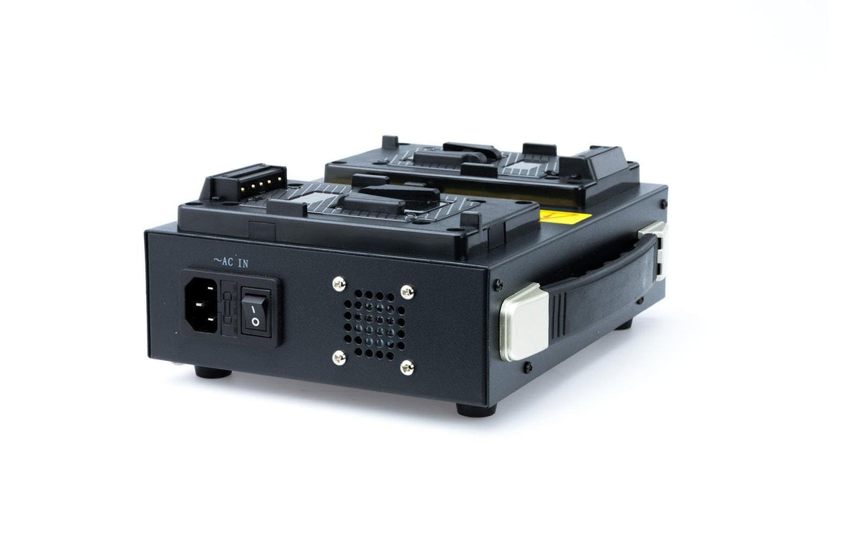 Fxlion V-Mount Akkulader – für V-Mount Akkus – 2-fach, 26 V, 2 A, DC-Eingang