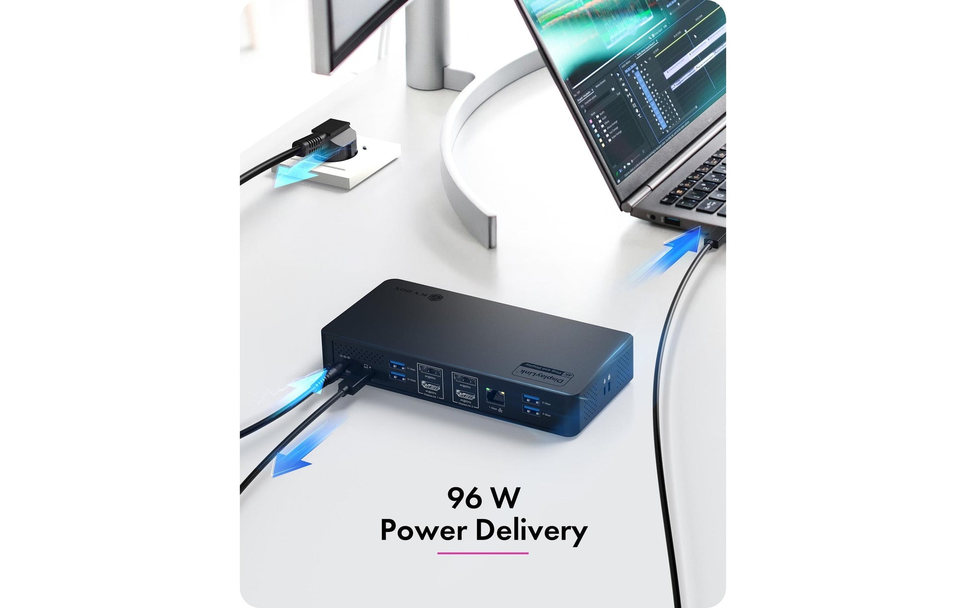 RaidSonic ICY BOX IB-DK2255AC Dockingstation – USB-C, 2× DP, 2× HDMI, 5× USB-A, 2× USB-C, 135 W PD, GbE
