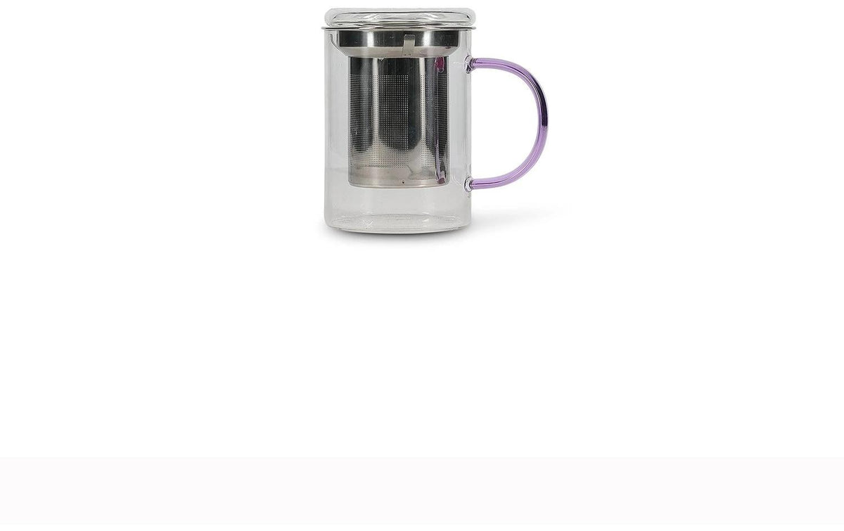 Ona Teetasse – 430 ml, Borosilikatglas, Lila/Silber, mit Deckel, inkl. Teefilter