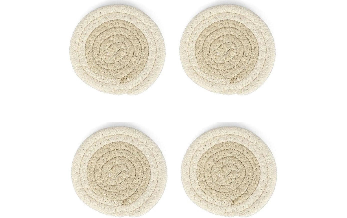 Ona Untersetzer Piff – 4er Set, Ø 10,0 cm, Baumwolle, Creme/Weiss, für Glas