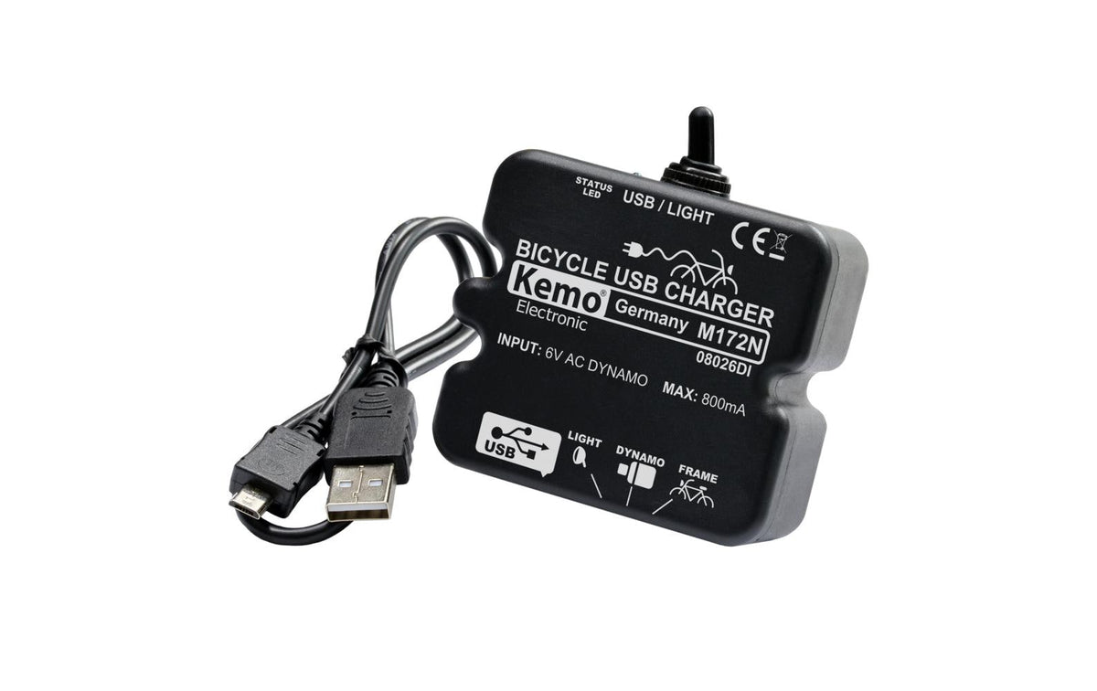 Kemo Laderegler (Dynamo) – für Lenker, USB – Schwarz