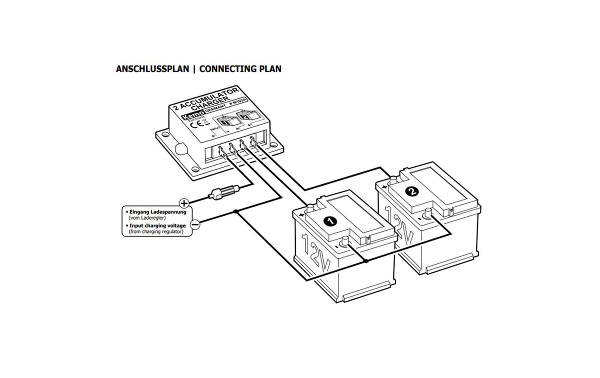 Kemo M102A Batterieladegerät 6–24 V DC – DC/DC-Regler, 10 A Eingang – für SLA, Gel (VRLA), AGM, Nass