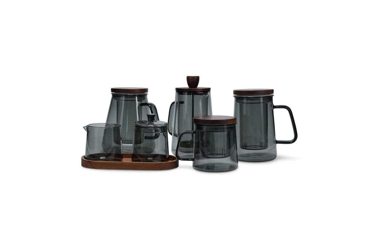 S|p collection SP Collection Luma – Teekanne, 0,9 l, Glas/Holz, Teesieb, Grau