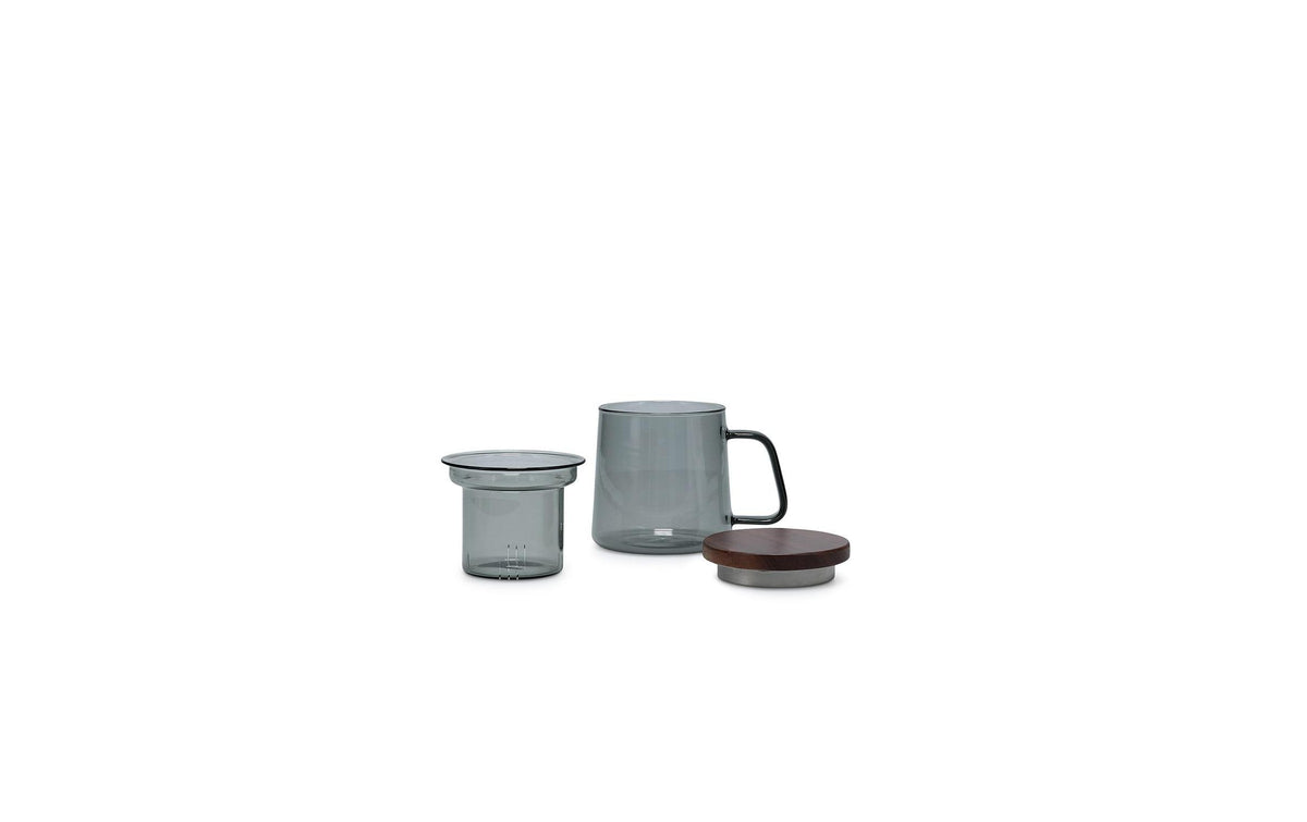 S|p collection SP Collection Teeglas Luma – 370 ml, Ø 7,8 cm × H 9,8 cm, Glas/Holz, Grau, mit Deckel, Glasfilter