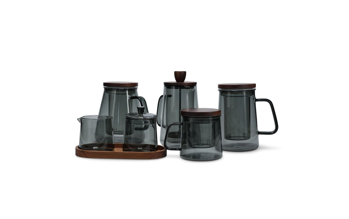 S|p collection SP Collection Teeglas Luma – 370 ml, Ø 7,8 cm × H 9,8 cm, Glas/Holz, Grau, mit Deckel, Glasfilter