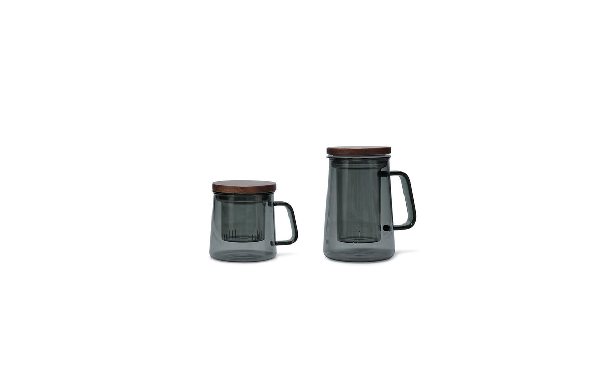 S|p collection SP Collection Teeglas Luma – 370 ml, Ø 7,8 cm × H 9,8 cm, Glas/Holz, Grau, mit Deckel, Glasfilter