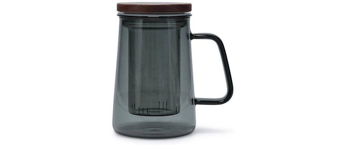 S|p collection SP Collection Teeglas Luma – 630 ml, Ø 7,8 cm, Glas/Holz, Grau, mit Deckel, Glasfilter