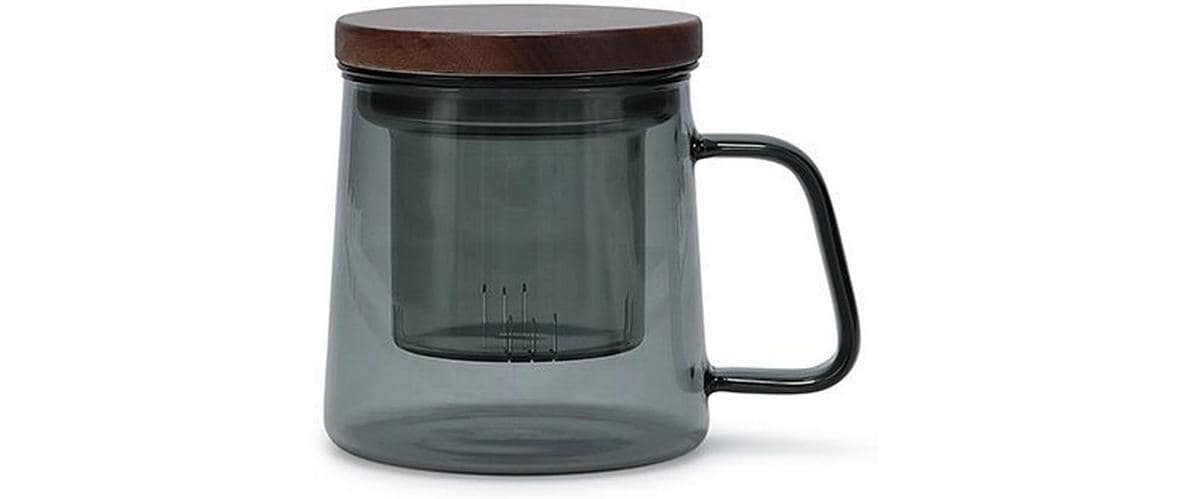 S|p collection SP Collection Teeglas Luma – 370 ml, Ø 7,8 cm × H 9,8 cm, Glas/Holz, Grau, mit Deckel, Glasfilter