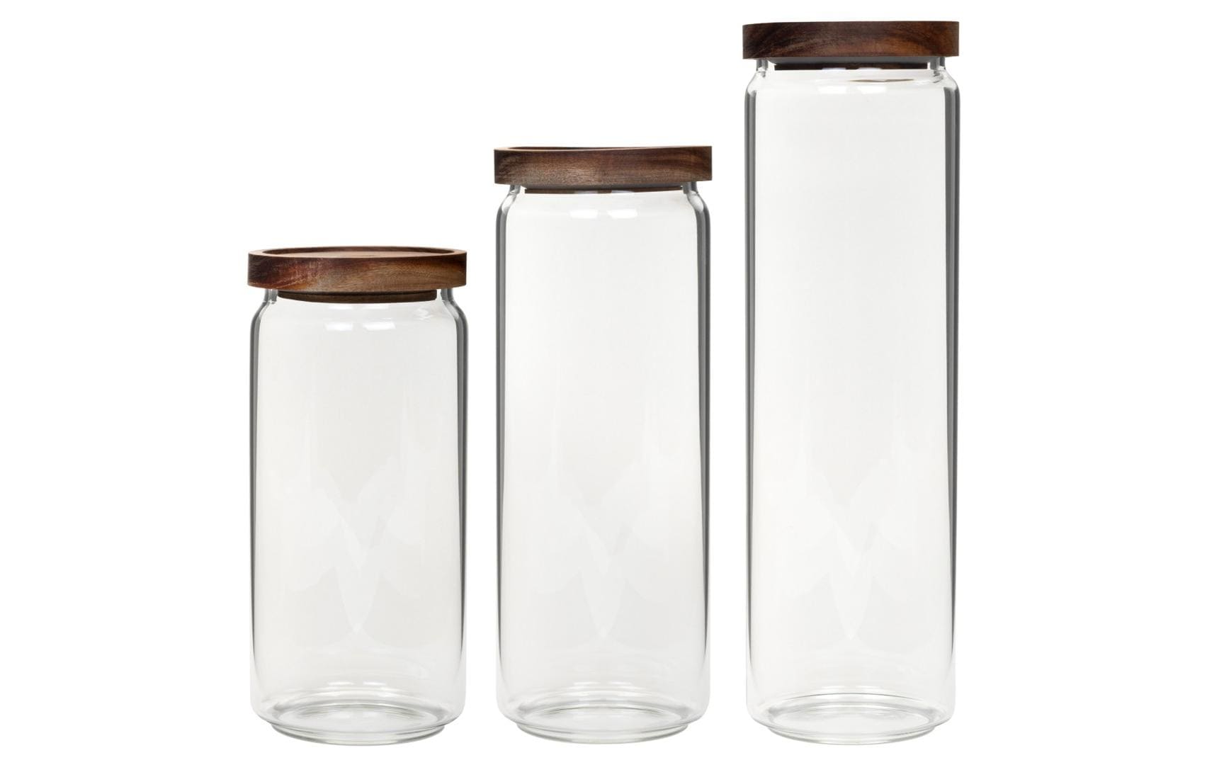 Cocon Vorratsdose 1,5 l/1,3 l/0,7 l, Ø 9 × 20,2/25,4/30,2 cm, Glas/Akazie, transparent/braun, 3-teilig