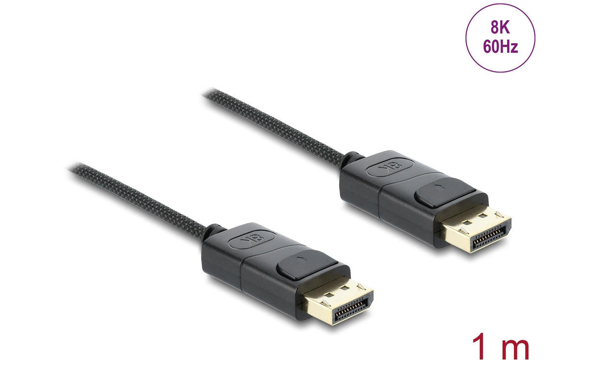 DeLOCK DisplayPort Kabel DP 1.4 8K 60 Hz – 1 m – HDR, geflochten – für Geräte mit DisplayPort-Schnittstelle