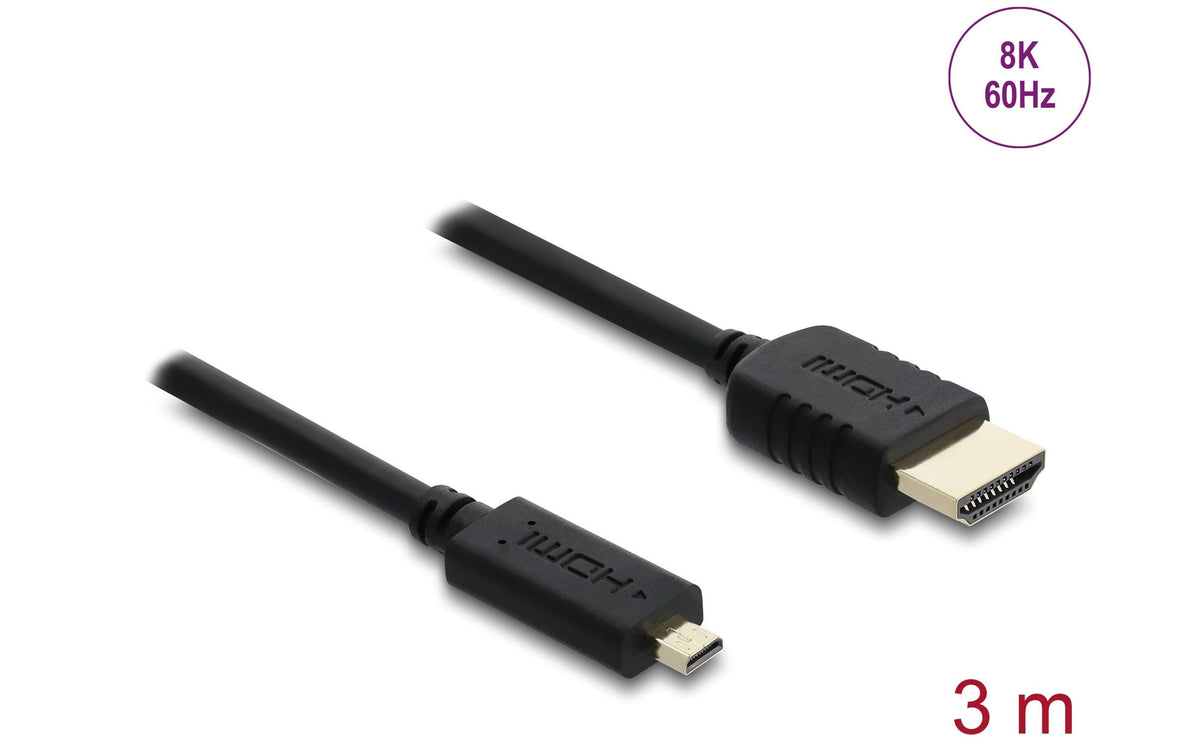 DeLOCK Micro-HDMI auf HDMI Kabel HDMI 2.1 8K 60 Hz – 3 m – HDR, ARC