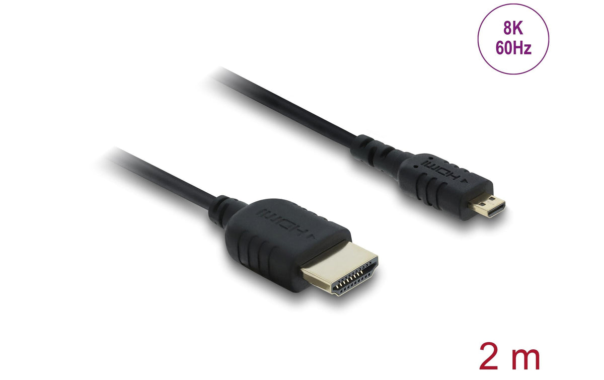 DeLOCK Micro-HDMI auf HDMI Kabel HDMI 2.1 8K 60 Hz – 2 m – HDR, ARC