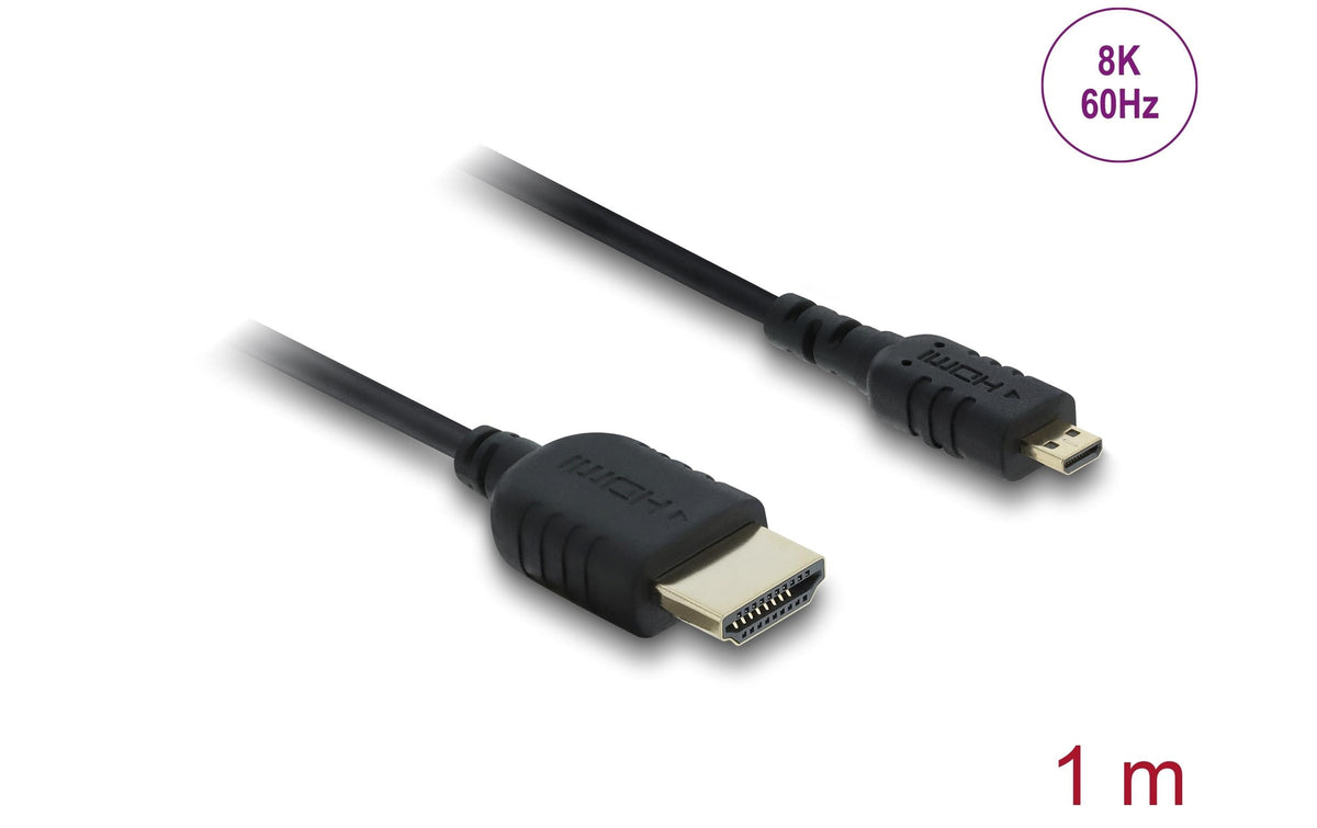 DeLOCK Micro-HDMI auf HDMI Kabel HDMI 2.1 8K 60 Hz – 1 m – HDR, ARC