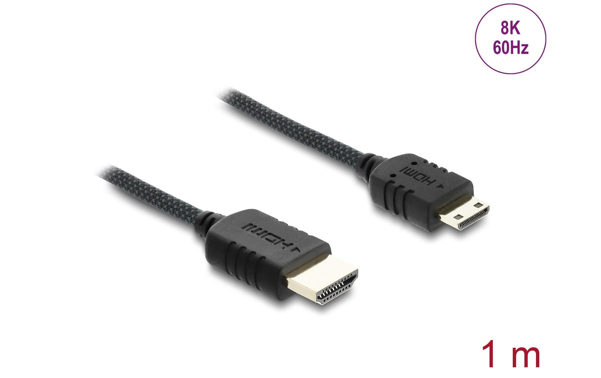 DeLOCK Mini-HDMI auf HDMI Kabel HDMI 2.1 8K 60 Hz – 1 m – HDR, ARC