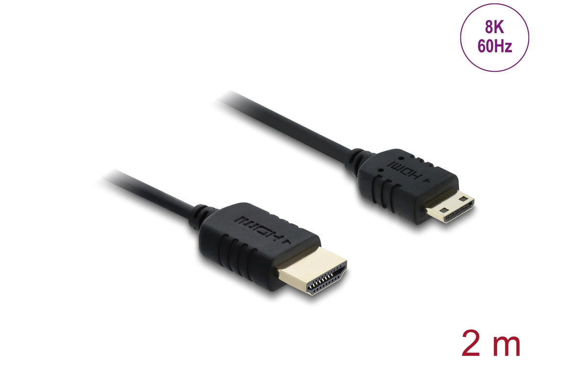 DeLOCK Mini-HDMI auf HDMI Kabel HDMI 2.1 8K 60 Hz – 2 m – HDR, ARC