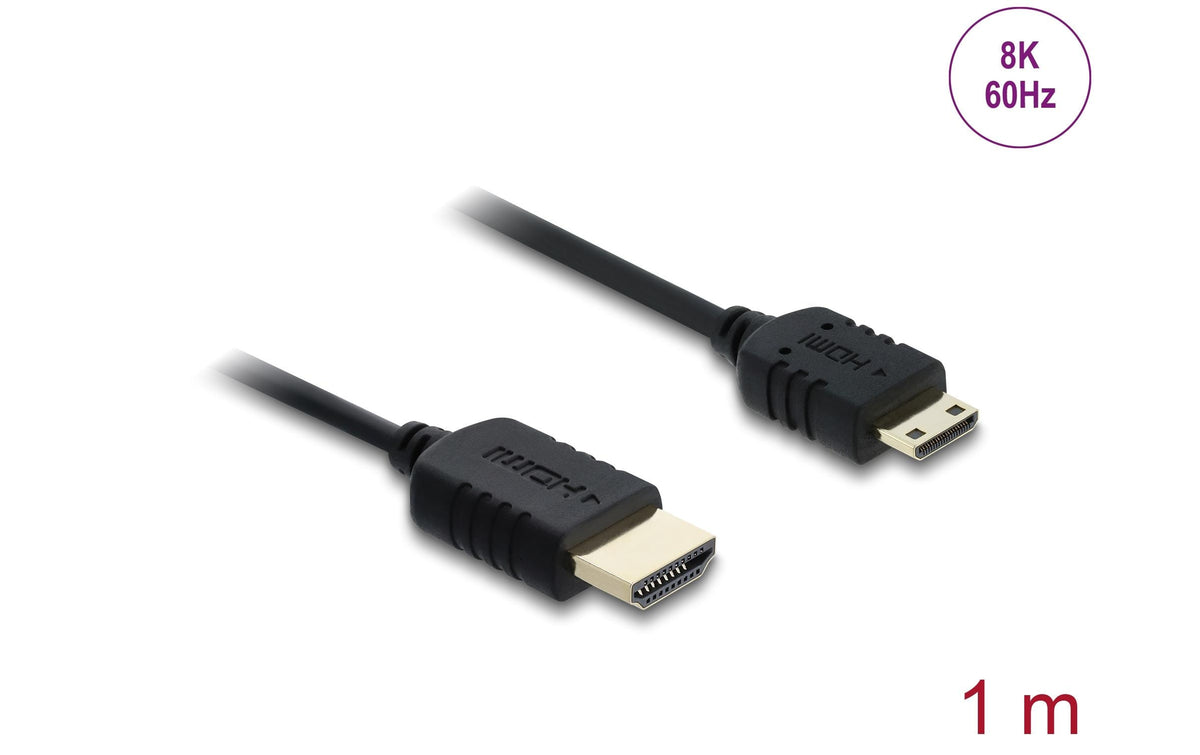 DeLOCK Mini-HDMI auf HDMI Kabel HDMI 2.1 8K 60 Hz – 1 m – HDR, ARC