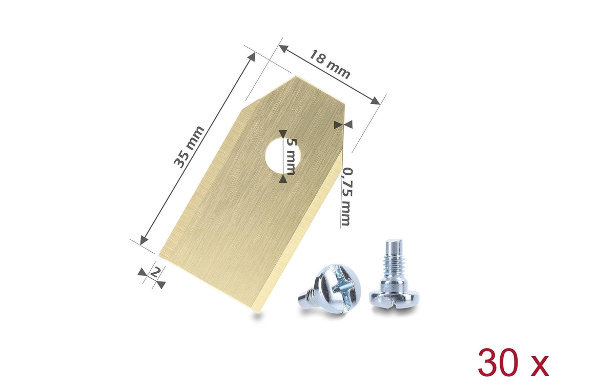 DeLOCK Ersatzklingen 35 × 18 × 0,75 mm TiN – 30 Stk – für Husqvarna, Gardena, Segway u. a.