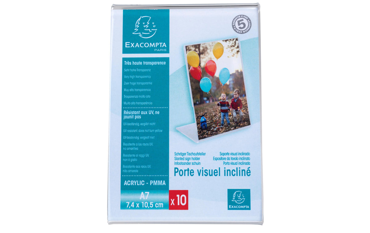 Exacompta Tischaufsteller – für A7 – schräg, transparent, Acryl – 32×105×80 mm – 10 Stk.