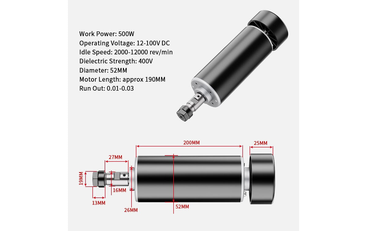 TwoTrees Spindel 500 W ER11 – 199 × 260 × 270 mm Aluminium – für TTC450, TTC450 Pro