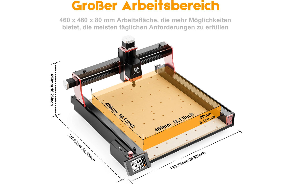 TwoTrees TTC450 Pro Fräsmaschine – 80 W – Spannzangen – Hubhöhe 80 mm, 8000 U/min – Solo