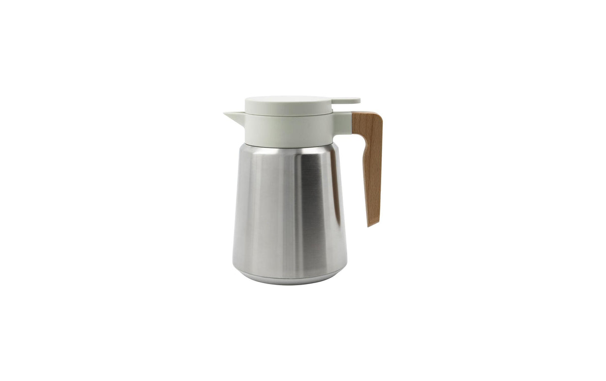 Society of Lifestyle House Doctor Thermoskanne Cole – 1 l, Ø 13,5 cm, H 20,0 cm, Edelstahl/Holz, Silber/Weiss, mit Deckel