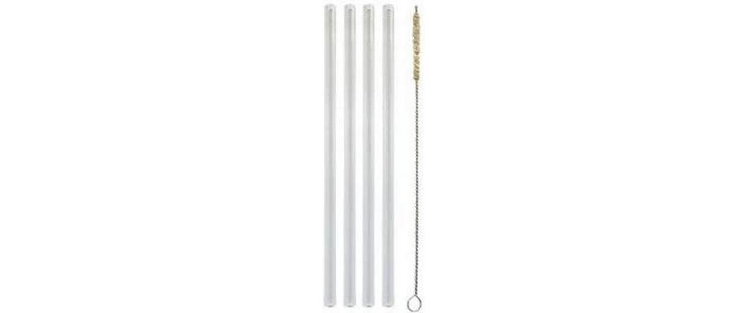 Barprofessional Trinkhalme – Ø 0,8 × 20 cm, Glas, 4-teilig, inkl. Bürste