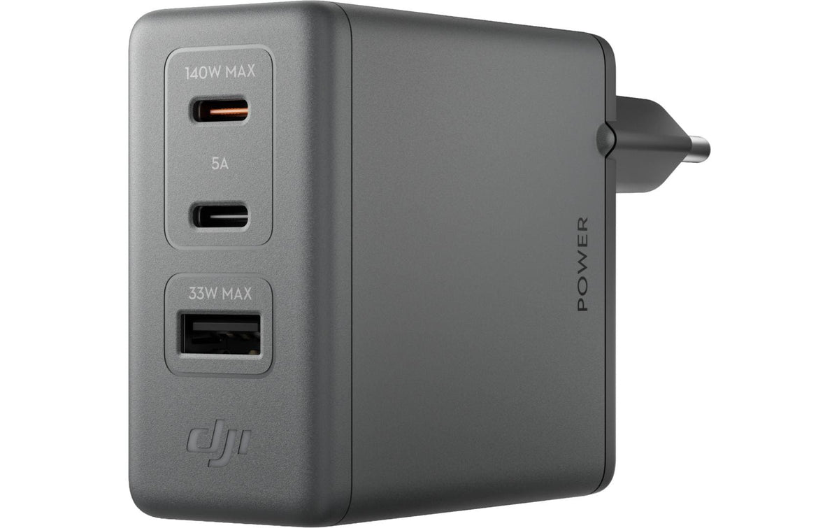 DJI Power USB-Wandladegerät 140 W – USB-C×2, USB-A×1, GaN, EU-Stecker (Typ C)
