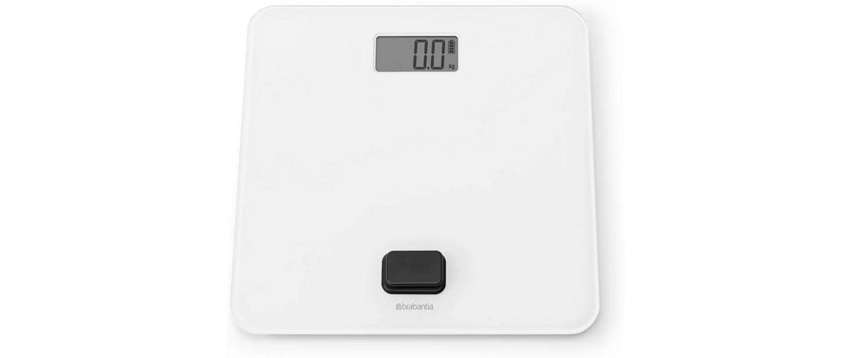 Brabantia Universalwaage 281365 – Tragkraft 150 kg, Teilung 100 g, Wiegefläche 30 × 30 cm, Sicherheitsglas