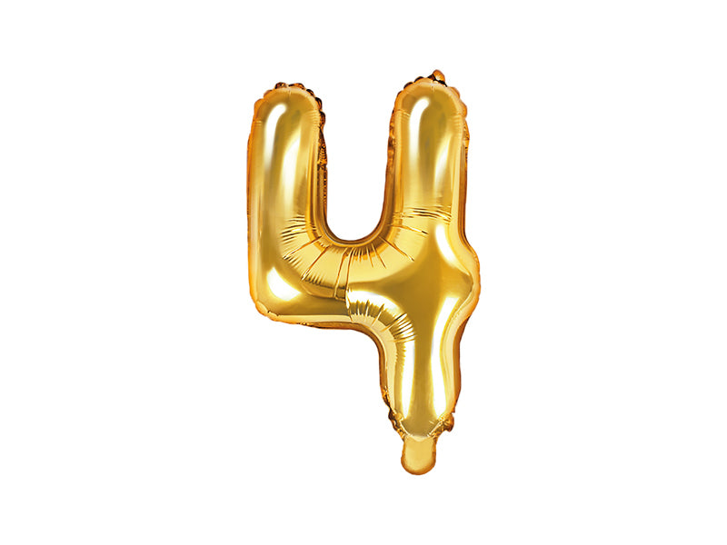 PartyDeco Folienballon Zahl 4 – Gold – 35 cm – Folie – 1 Stk