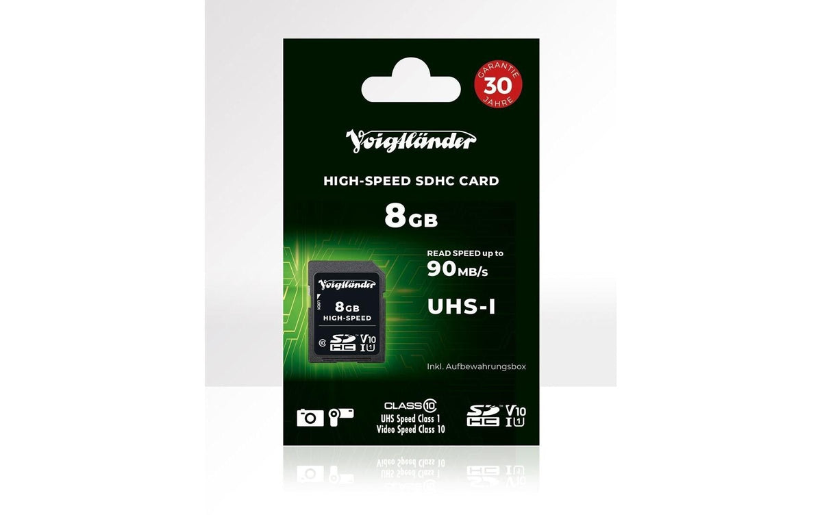 Voigtländer SDHC 8 GB – UHS-I, Klasse 10, U1, V10, 90/12 MB/s, ohne Adapter