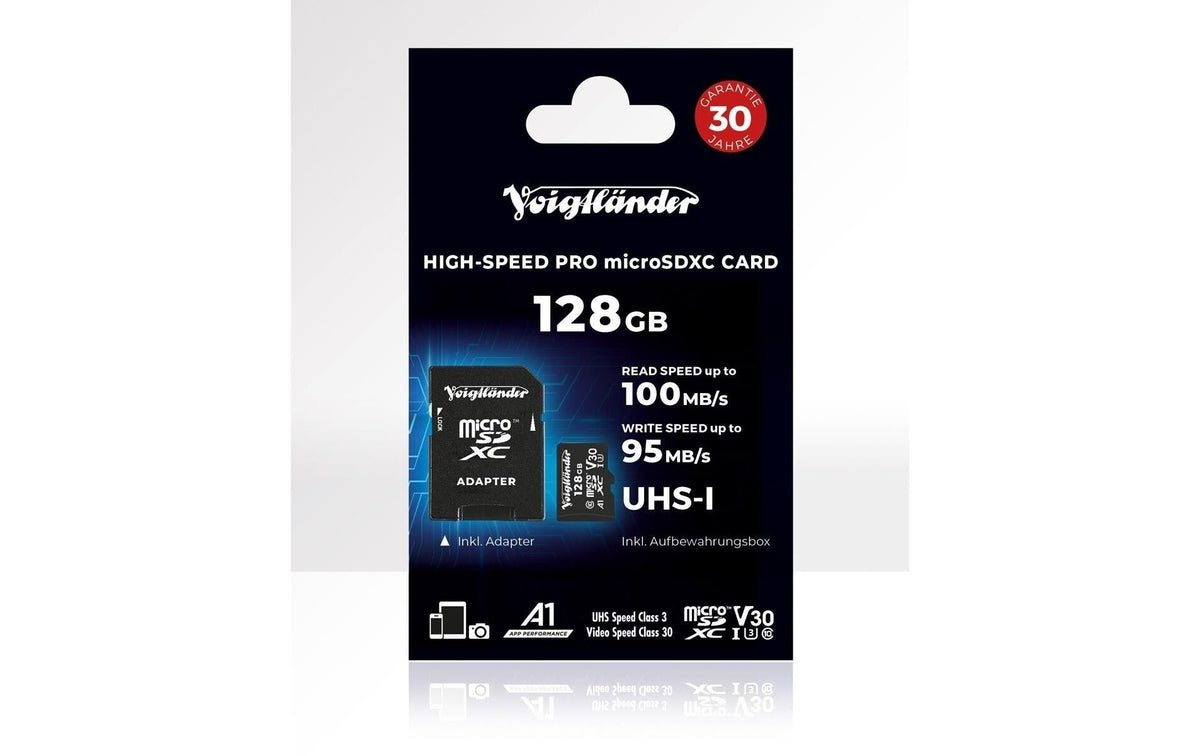 Voigtländer PRO SDXC 128 GB – UHS-I, Klasse 10, U3, V30, 100/95 MB/s