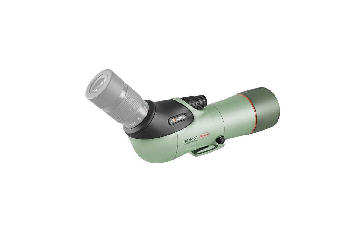 Kowa TSN-66A – 66 mm Objektivdurchmesser, 365 mm Länge, 1'500 g, 45° gewinkelt, wasserfest, grün