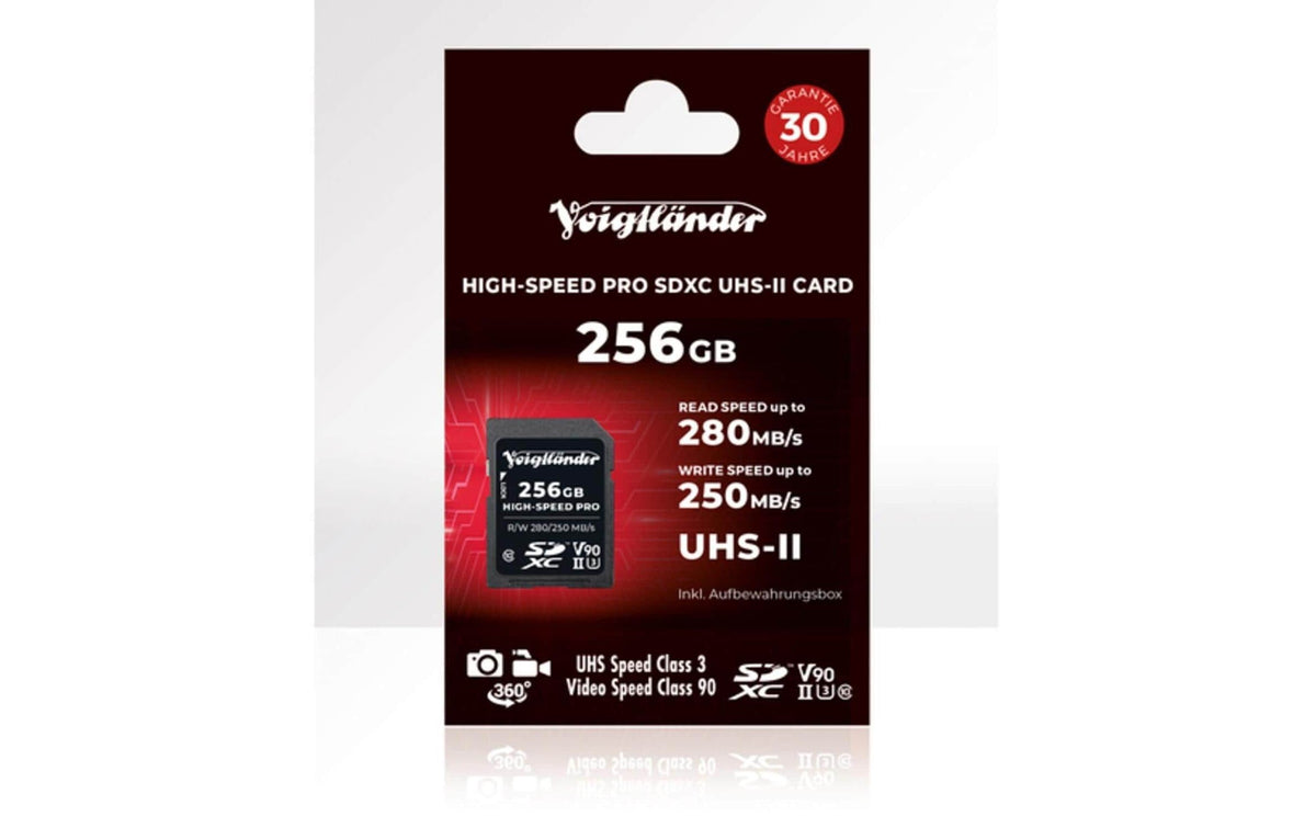 Voigtländer PRO SDXC 256 GB – UHS-II, Klasse 10, U3, V90, 280/250 MB/s