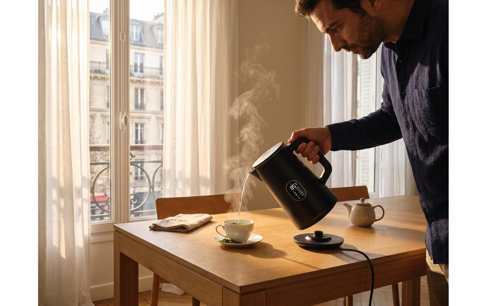 Furber Digitaler Wasserkocher, Edelstahl, Kunststoff, Temperaturwahl, Warmhaltefunktion, 1800 W, Schwarz, 360°-Sockel