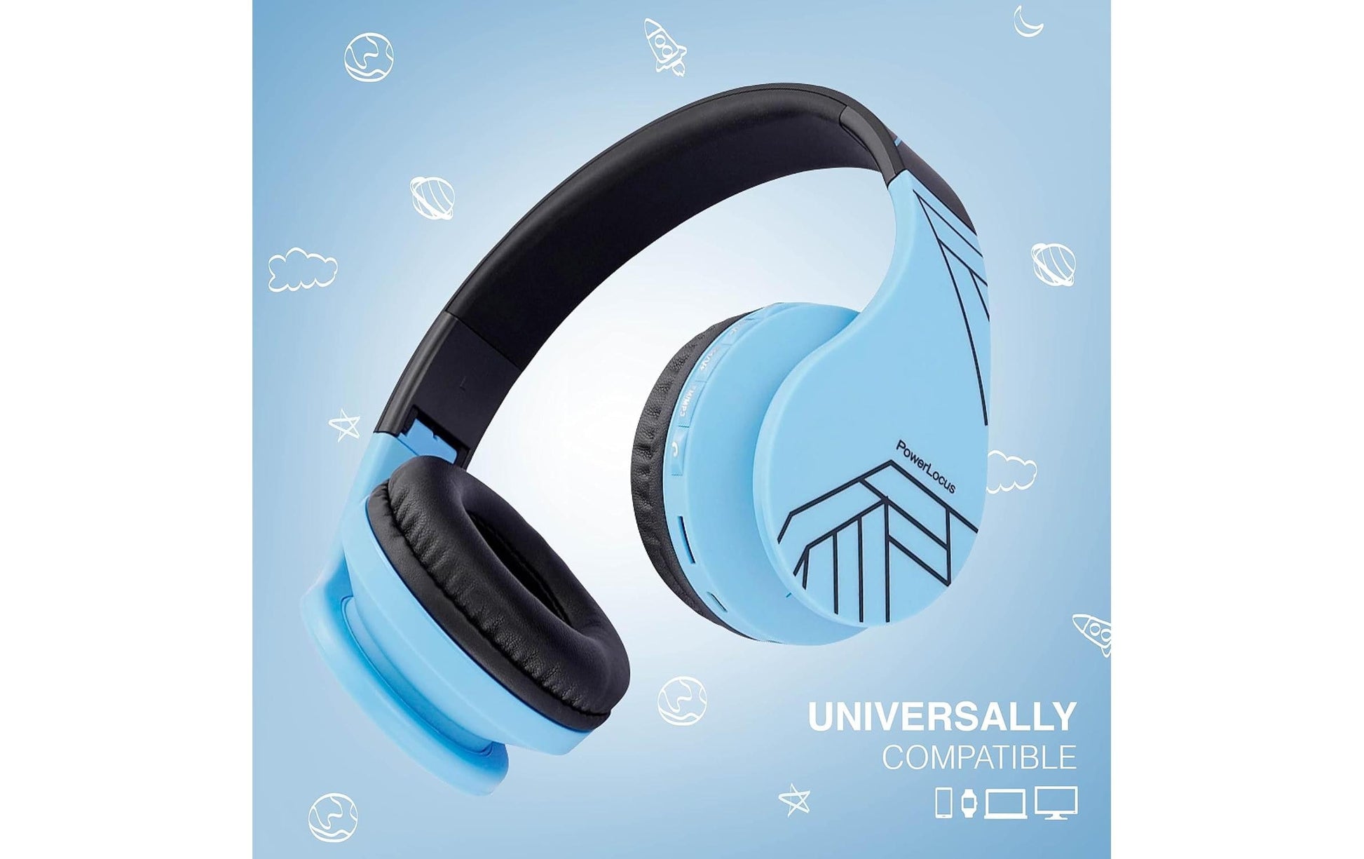 Powerlocus P1 Kinderkopfhörer – On-Ear, BT 5.3, 3,5 mm Klinke, Blau/Schwarz