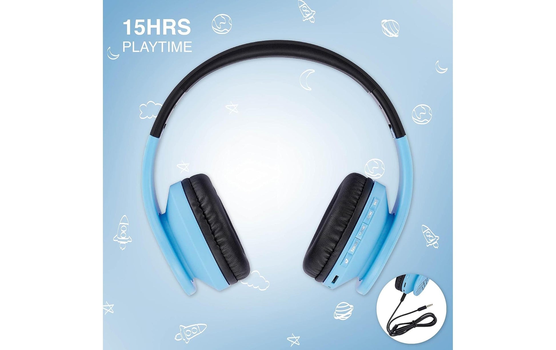 Powerlocus P1 Kinderkopfhörer – On-Ear, BT 5.3, 3,5 mm Klinke, Blau/Schwarz