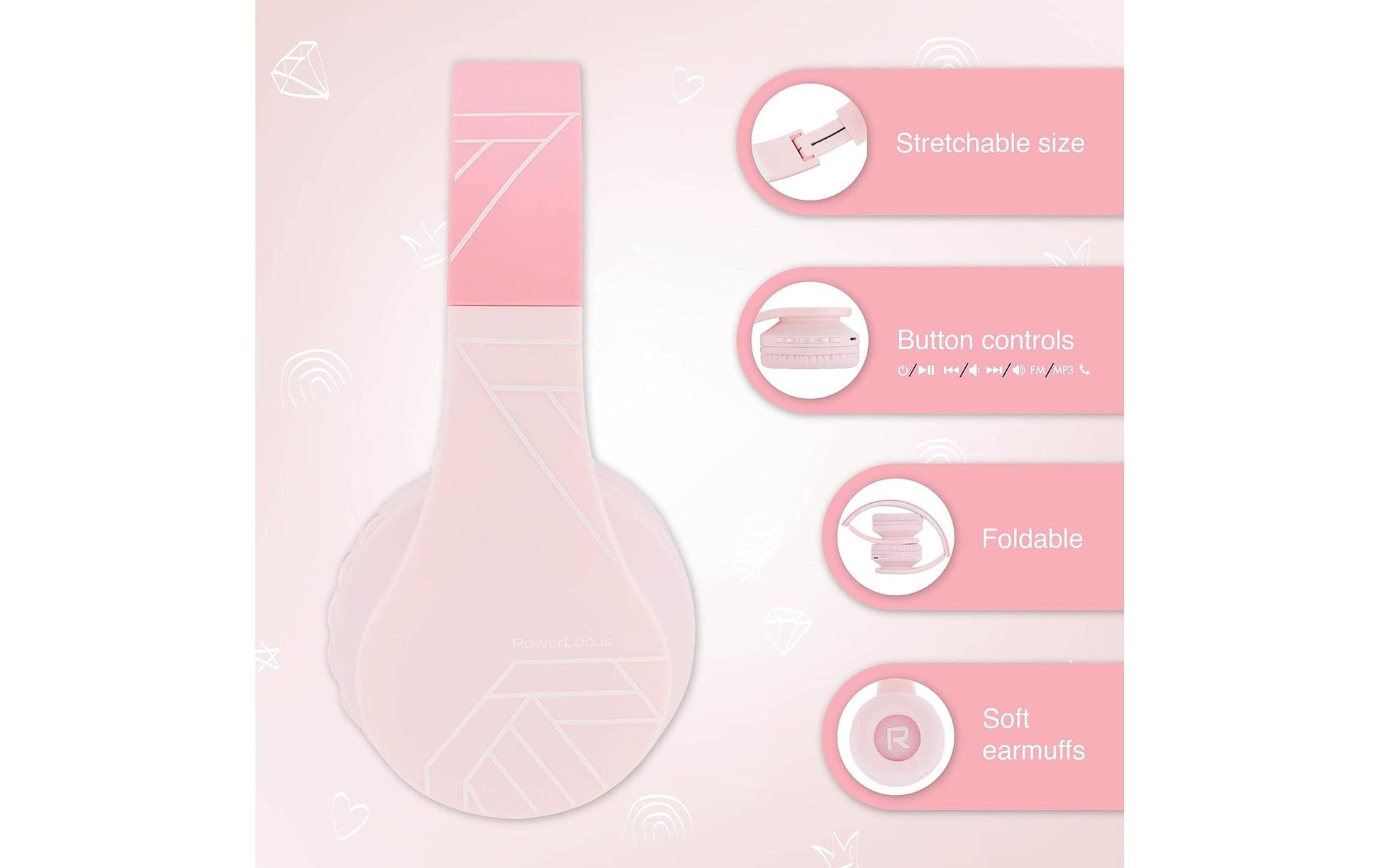 PowerLocus P1 Kinderkopfhörer – Over-Ear, BT 5.3, Rosa