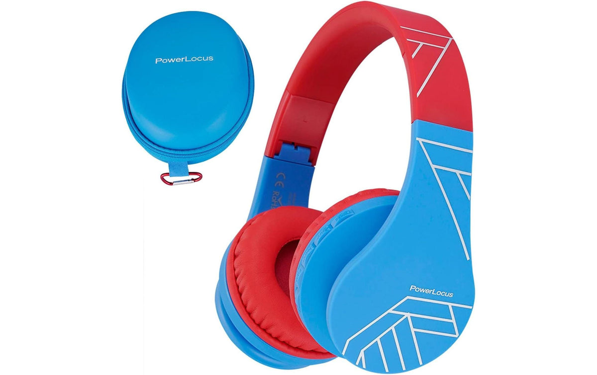 PowerLocus P1 Kids Kinderkopfhörer – Over-Ear, BT, USB-C, ANC, Blau/Rot