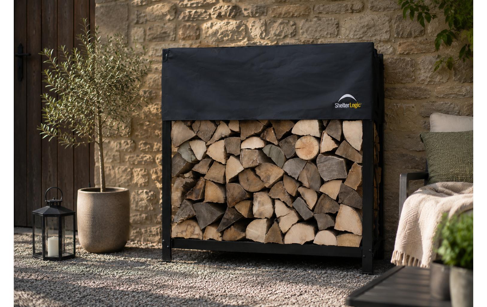 ShelterLogic Kaminholzregal mit Abdeckung – Stahl/Polyester – 1200 × 1189 × 360 mm