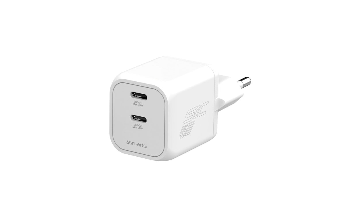 4smarts USB-Ladegerät 45 W – USB-C×2 – SiC, Weiss