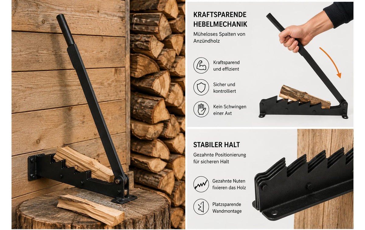 Yardkit Wand-Holzspalter manuell – Spaltkraft 1200 kg, Spaltdurchmesser 120 mm, Spaltgutlänge 350 mm – Stahl