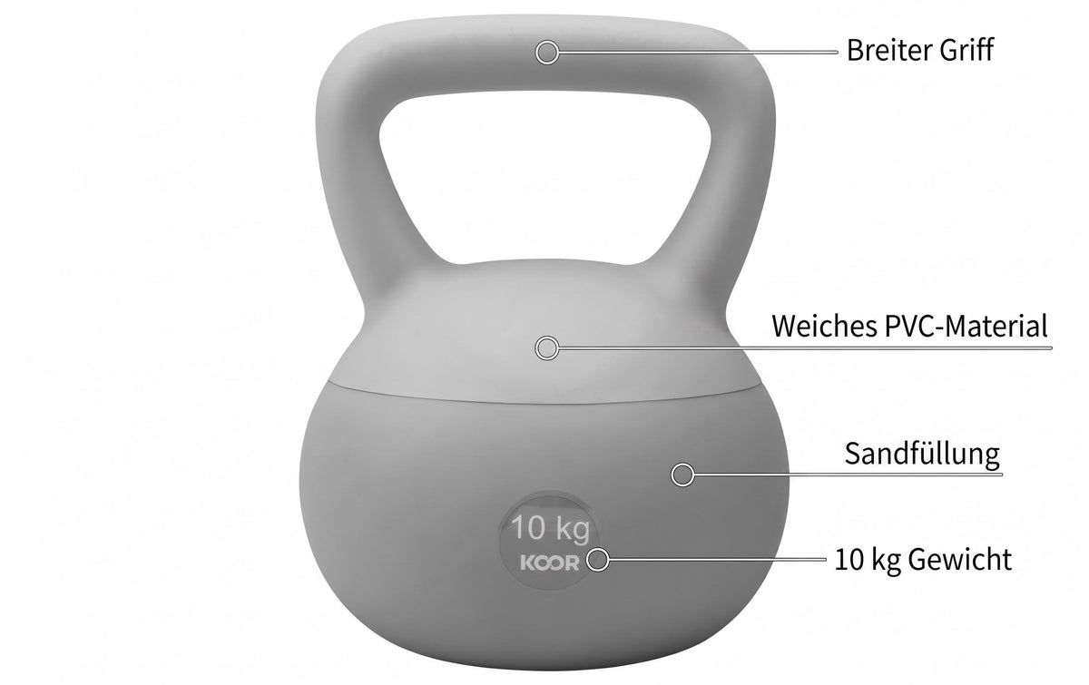 KOOR Paalla Soft Kettlebell – 10 kg – 21,5 × 31 × 21,5 cm – PVC, Sand