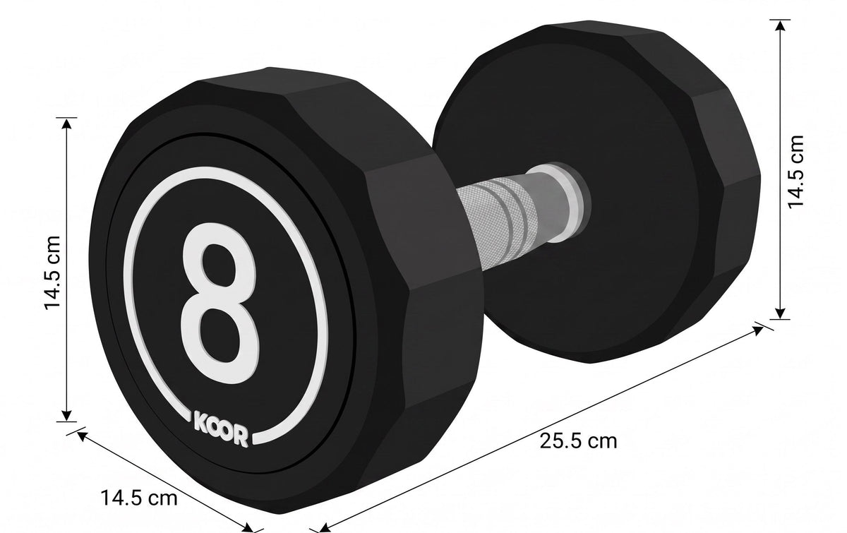 KOOR Kurzhantel – 8 kg – 14,5 × 14,5 × 25,5 cm – Gummi, schwarz