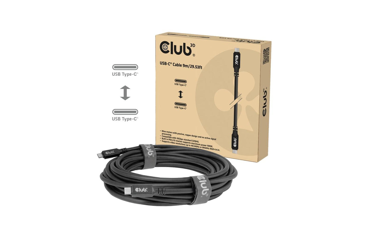 CLUB3D Club 3D – USB-C auf USB-C Kabel – USB4 20 Gbit/s – 9 m – PD 100 W – Schwarz
