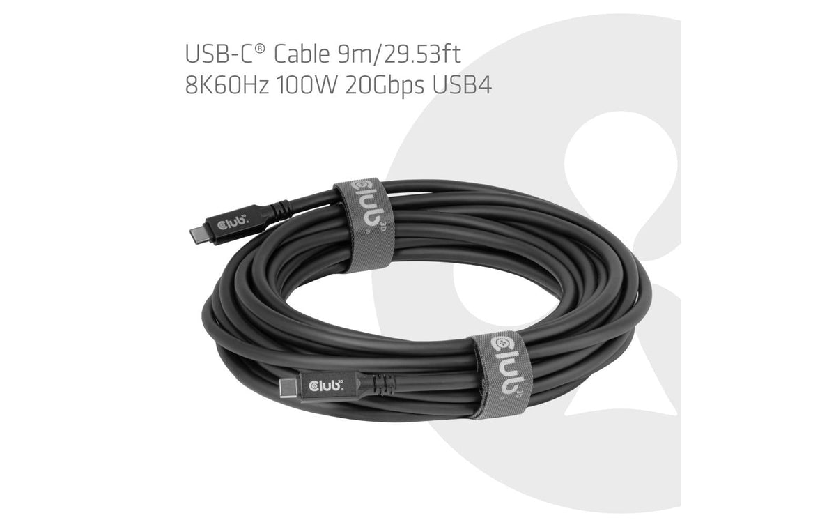 CLUB3D Club 3D – USB-C auf USB-C Kabel – USB4 20 Gbit/s – 9 m – PD 100 W – Schwarz