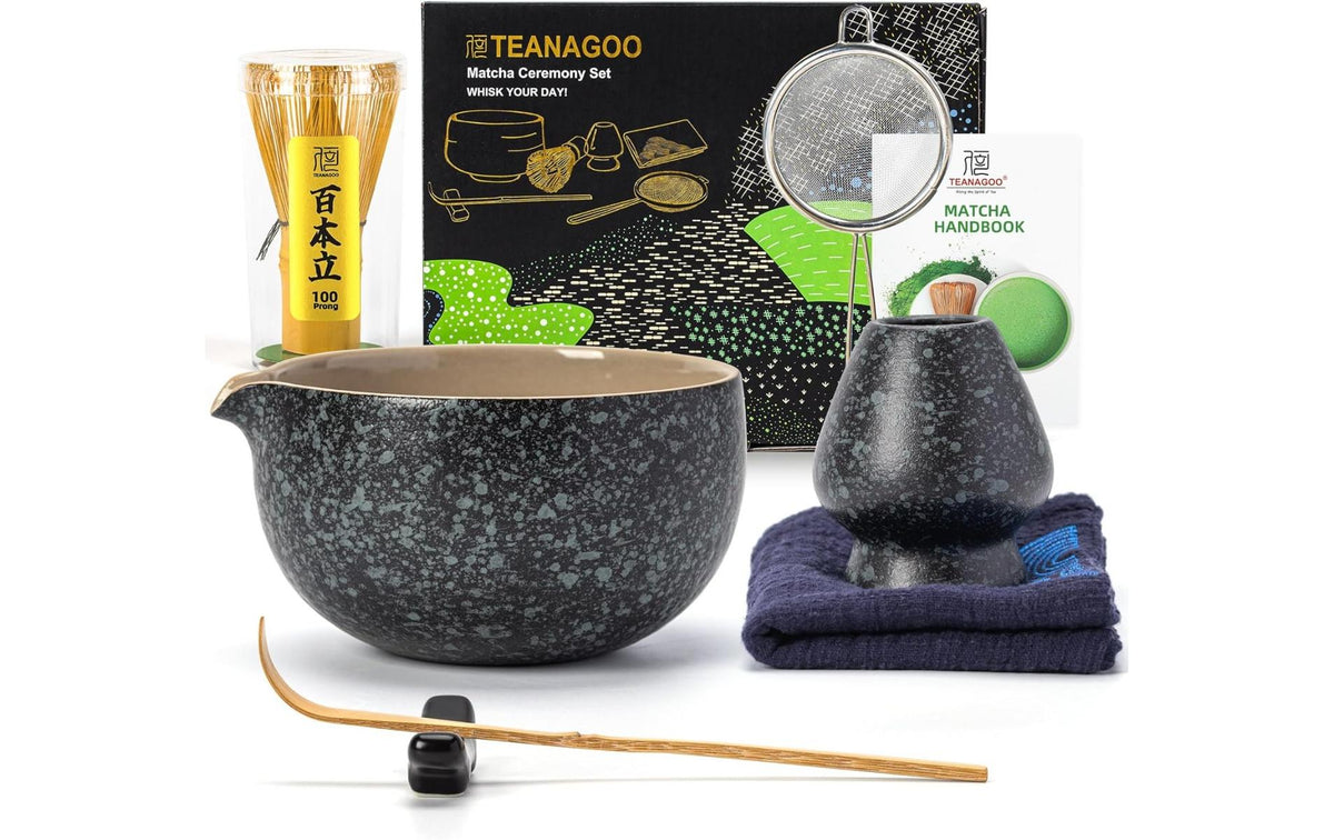 Teanagoo Matcha-Set 510 ml, 10 cm, 7-teilig, Keramik/Bambus, Schwarz