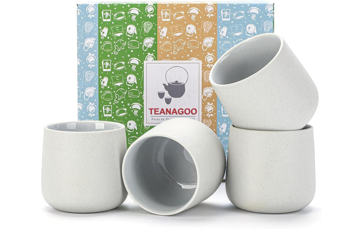 Teanagoo Teetassen – 4er Set, 205 ml, H 10,0 cm, Porzellan, Hellgrau, spülmaschinenfest, mikrowellengeeignet