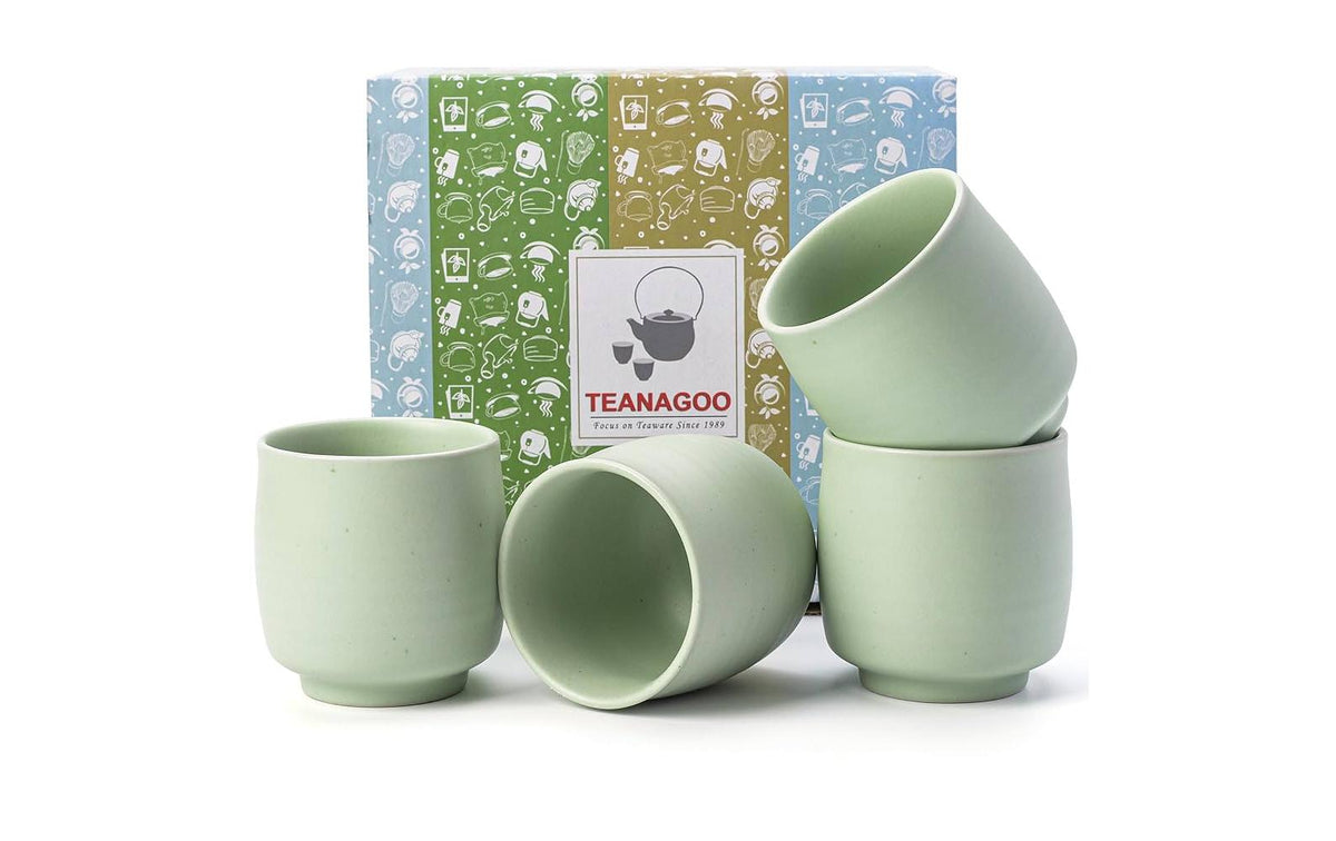 Teanagoo Teetassen – 4er Set, 200 ml, H 10 cm, Porzellan, Grün, spülmaschinenfest, mikrowellengeeignet